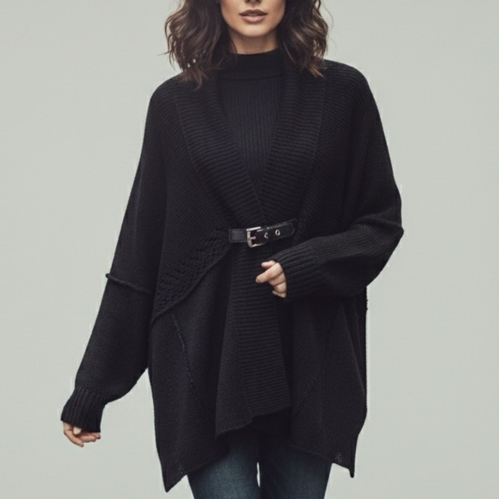 MICHAEL Michael Kors Black Cardigan with Buckle Accent L NWOT